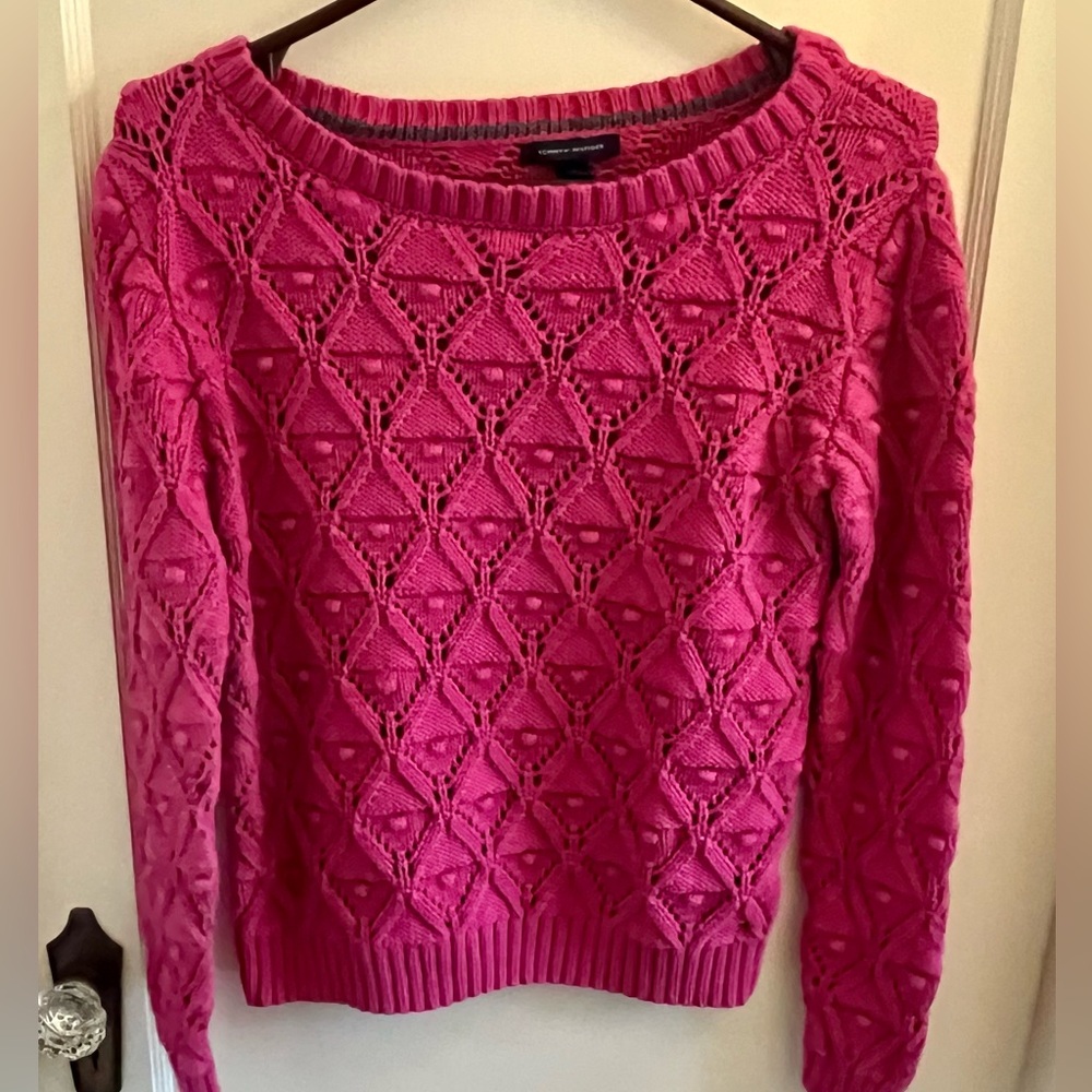 Hot pink Open Diamond Cotton Sweater M Tommy‎ Hilfiger